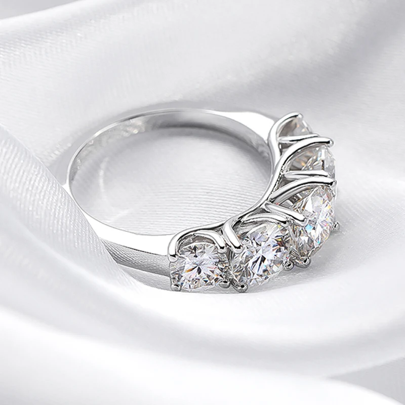 Smyoue 18k Plated 3.6CT All Moissanite Rings for Women 5 Stones Sparkling Diamond Wedding Band 100% S925 Sterling Silver Jewelry