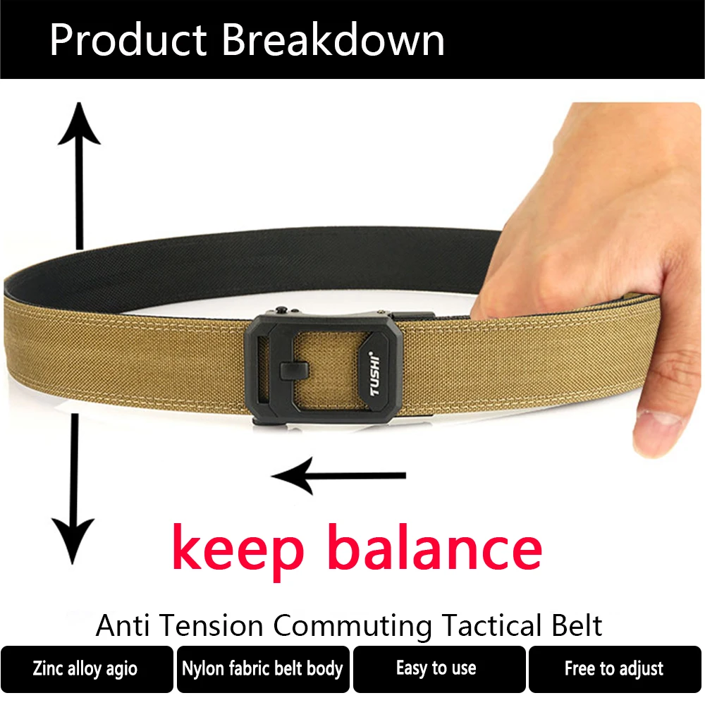 TUSHI New Men's Military Tactical Belt Tight Sturdy Nylon Heavy Duty Hard Belt for Male Outdoor Casual Belt Automatic Waistband