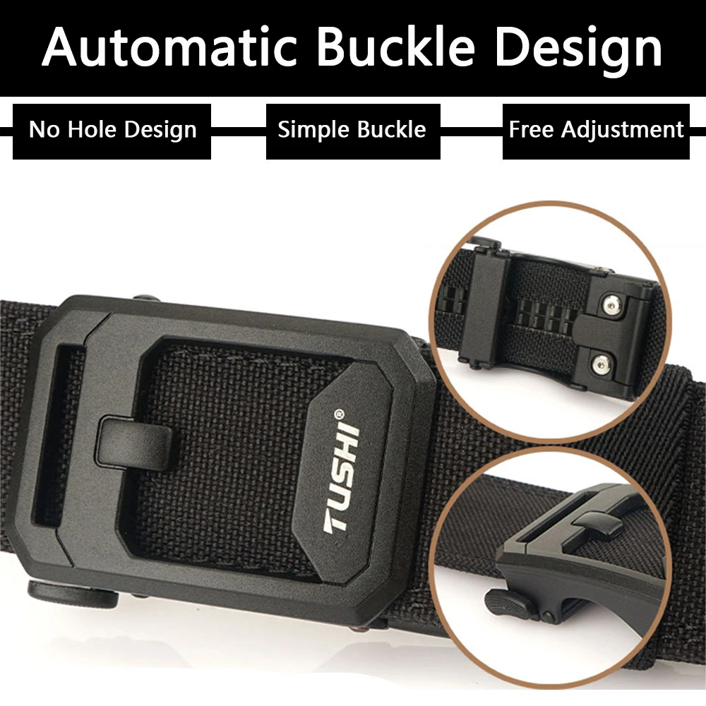 TUSHI New Men's Military Tactical Belt Tight Sturdy Nylon Heavy Duty Hard Belt for Male Outdoor Casual Belt Automatic Waistband