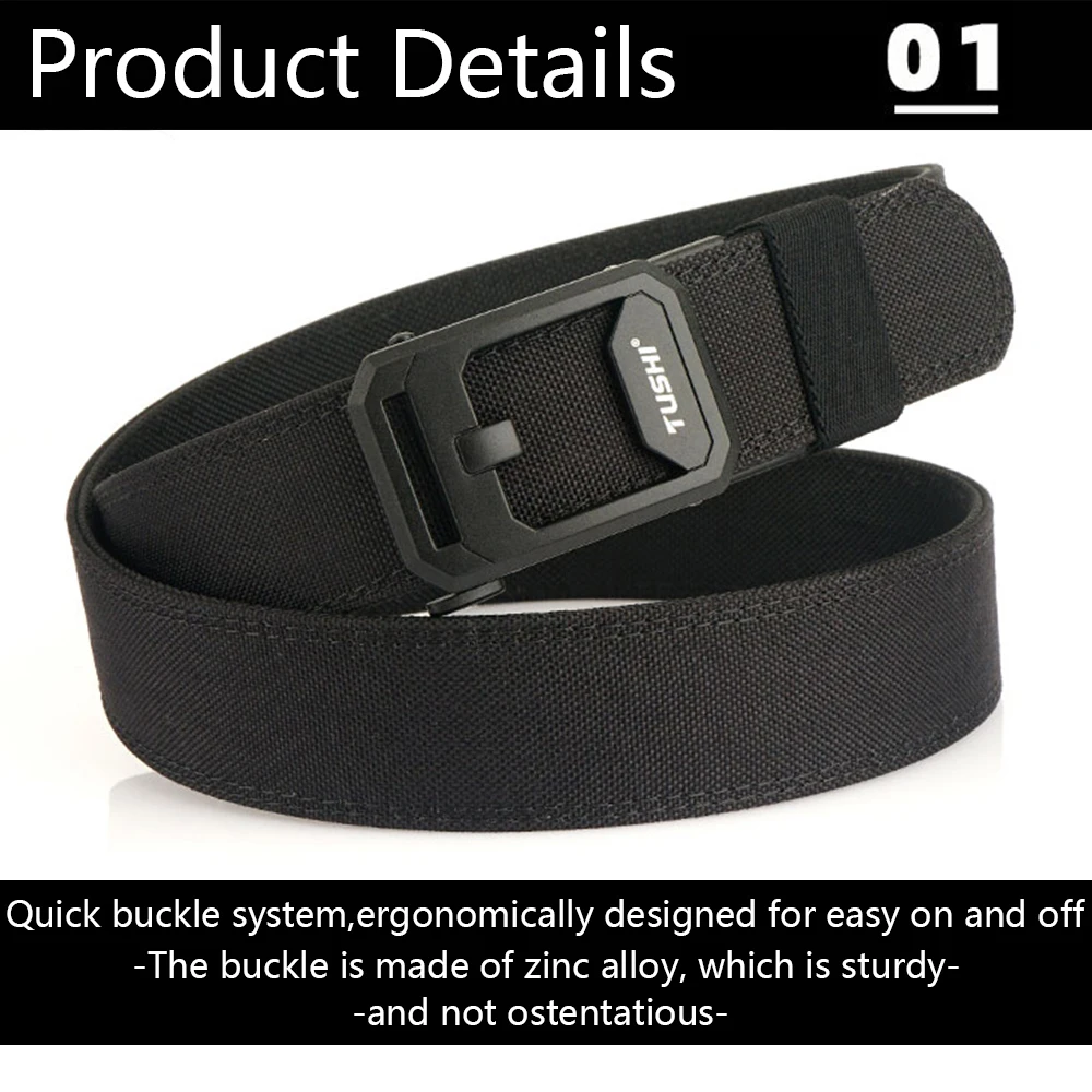 TUSHI New Men's Military Tactical Belt Tight Sturdy Nylon Heavy Duty Hard Belt for Male Outdoor Casual Belt Automatic Waistband