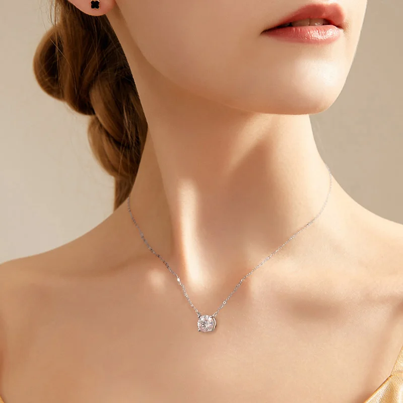 KNOBSPIN D VVS1 Moissanite Necklaces for Women Solitaire Pandent Diamond GRA Certified s925 Silver Plated 18k Dainty Necklace