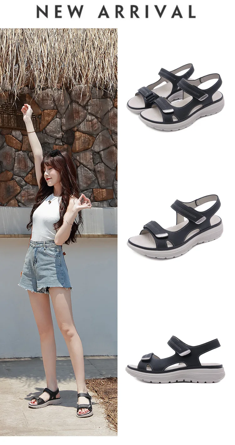Summer 2024 Elegant Women Genuine Leather Sandals Women's Sport Style Lightweight Plus Size Slippers Women Sandals 34-42