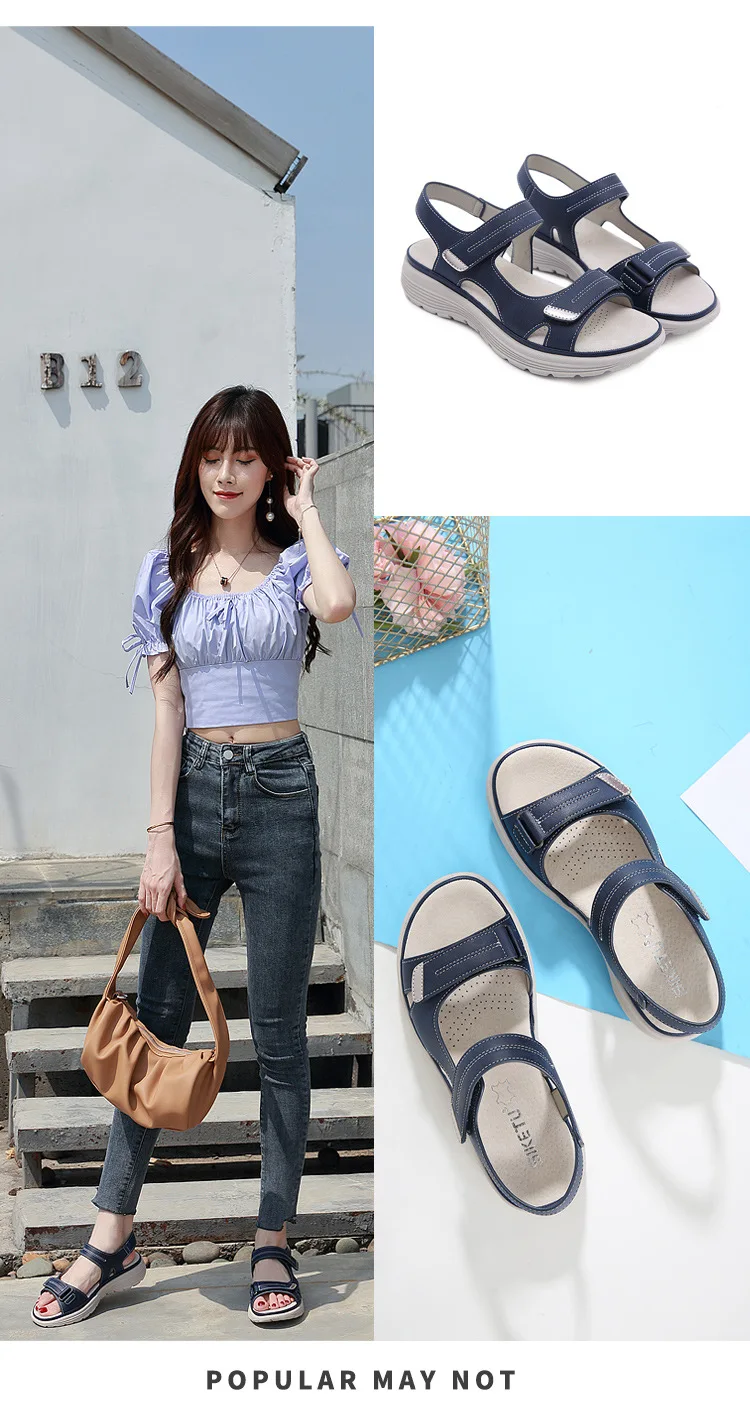 Summer 2024 Elegant Women Genuine Leather Sandals Women's Sport Style Lightweight Plus Size Slippers Women Sandals 34-42