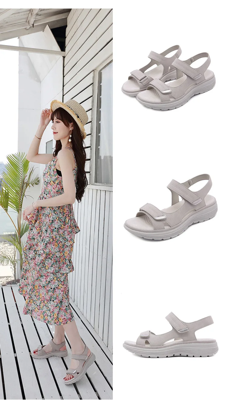 Summer 2024 Elegant Women Genuine Leather Sandals Women's Sport Style Lightweight Plus Size Slippers Women Sandals 34-42