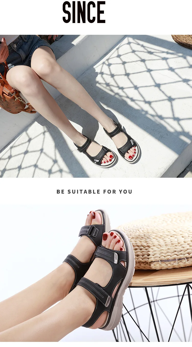 Summer 2024 Elegant Women Genuine Leather Sandals Women's Sport Style Lightweight Plus Size Slippers Women Sandals 34-42