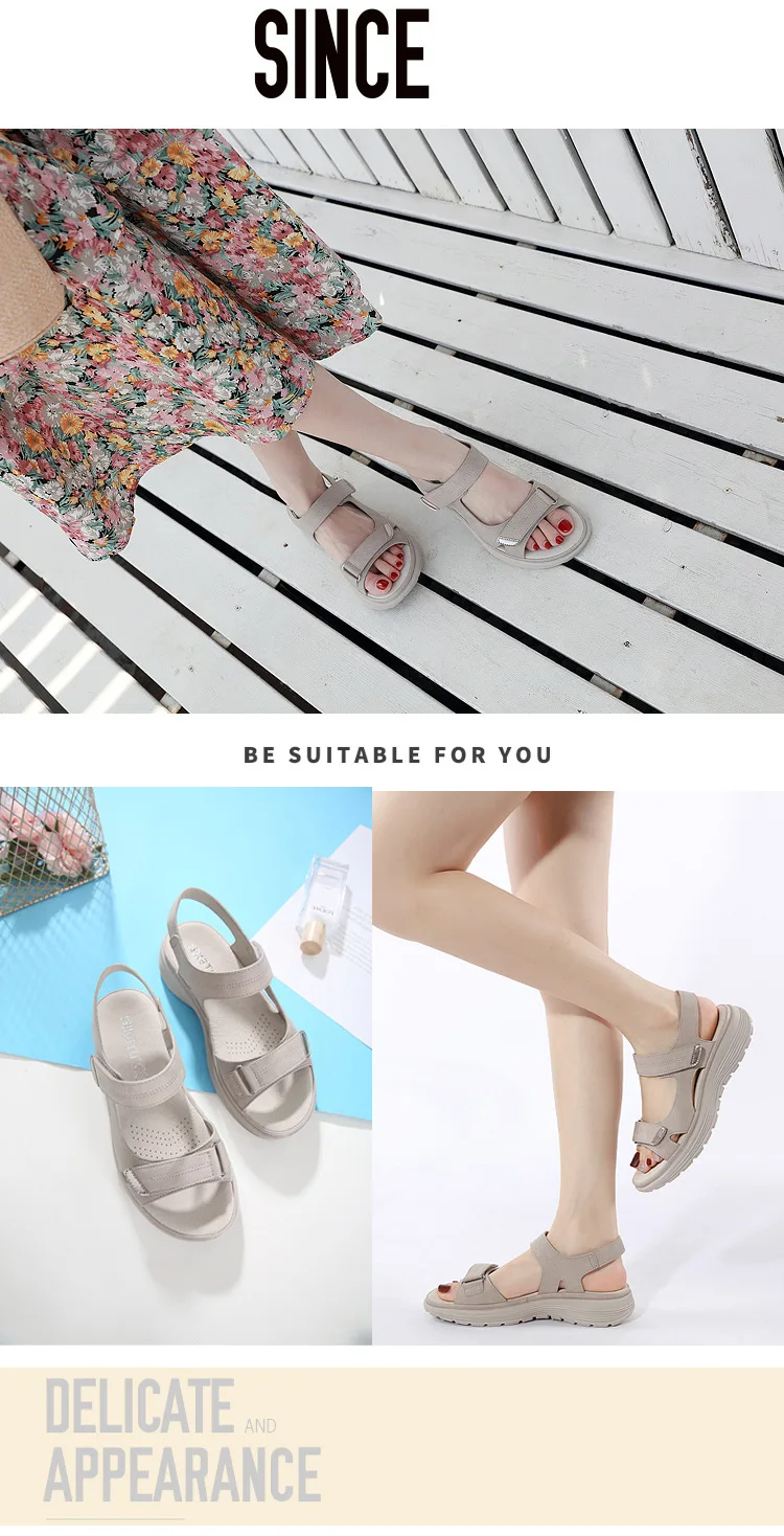 Summer 2024 Elegant Women Genuine Leather Sandals Women's Sport Style Lightweight Plus Size Slippers Women Sandals 34-42