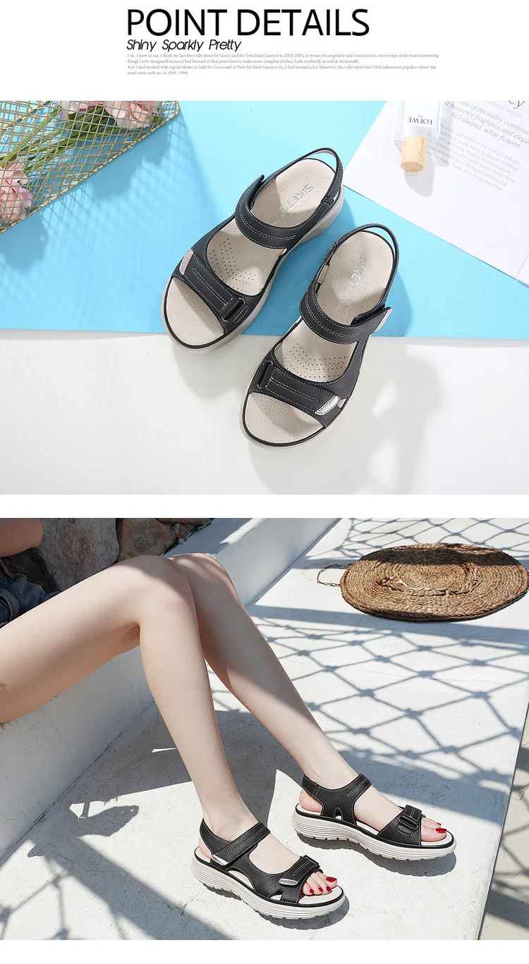 Summer 2024 Elegant Women Genuine Leather Sandals Women's Sport Style Lightweight Plus Size Slippers Women Sandals 34-42
