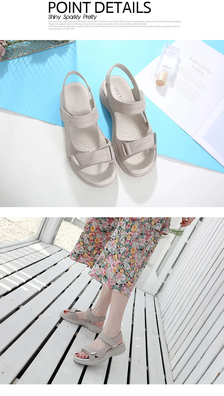 Summer 2024 Elegant Women Genuine Leather Sandals Women's Sport Style Lightweight Plus Size Slippers Women Sandals 34-42