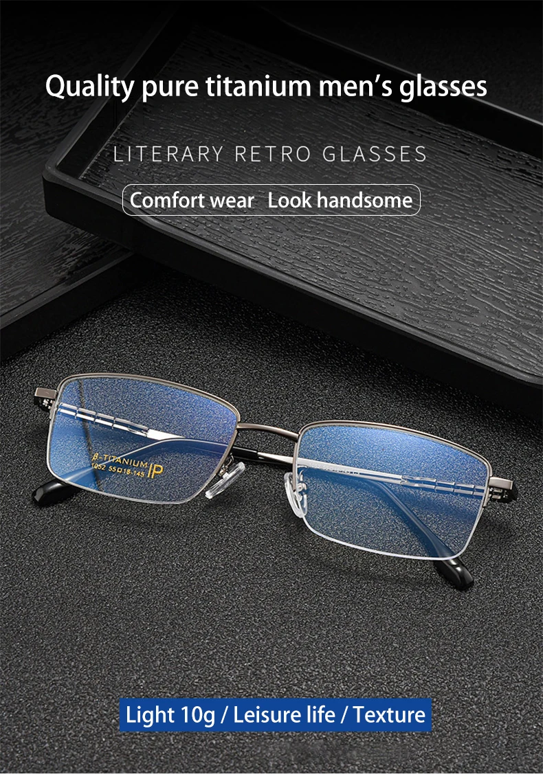 VKYEE Pure Titanium Business Men's Half-rim Glasses Fashion Simple Design Anti-blue Light Glasses Can Be Customized Prescription