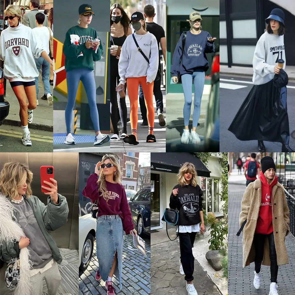 90's Vintage Athletic Club Printing Gray Thick Fleece Sweatshirts Autumn Long Sleeve Women Crewneck Pullover Ins Fashion Jumpers