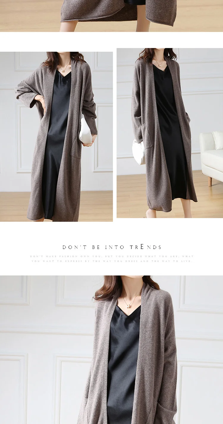 Hot Sale Autumn Winter New 100% Wool Cardigan Sweater Women's V-Neck Solid Fashion Long Female Loose Soft Knit Large Size Coat