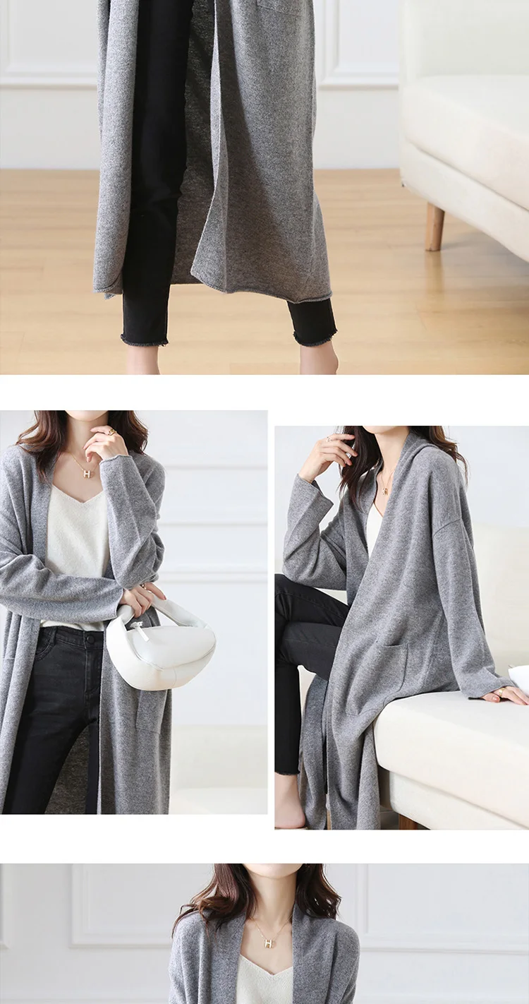 Hot Sale Autumn Winter New 100% Wool Cardigan Sweater Women's V-Neck Solid Fashion Long Female Loose Soft Knit Large Size Coat