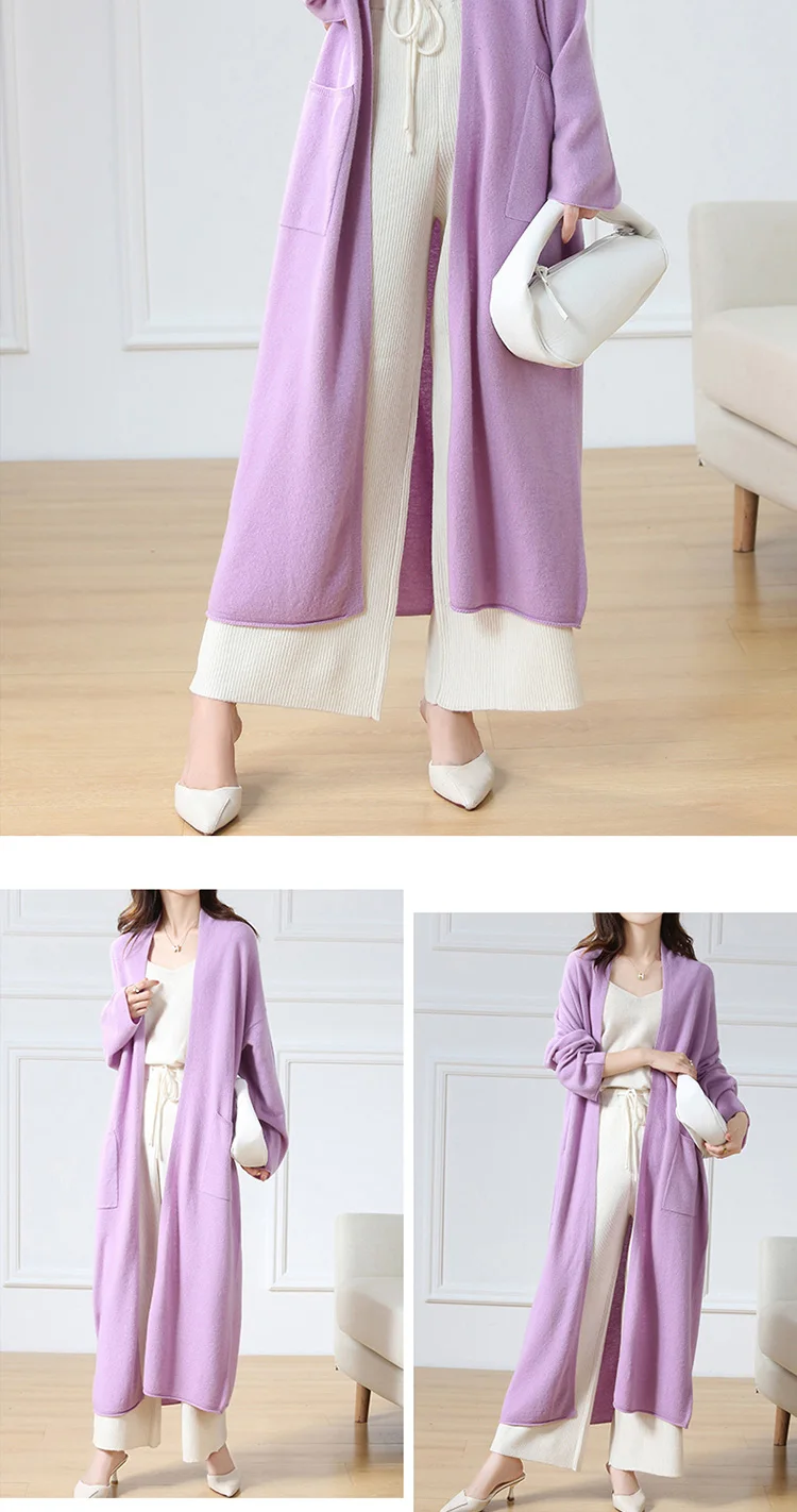 Hot Sale Autumn Winter New 100% Wool Cardigan Sweater Women's V-Neck Solid Fashion Long Female Loose Soft Knit Large Size Coat
