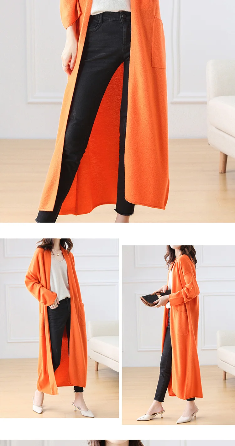 Hot Sale Autumn Winter New 100% Wool Cardigan Sweater Women's V-Neck Solid Fashion Long Female Loose Soft Knit Large Size Coat