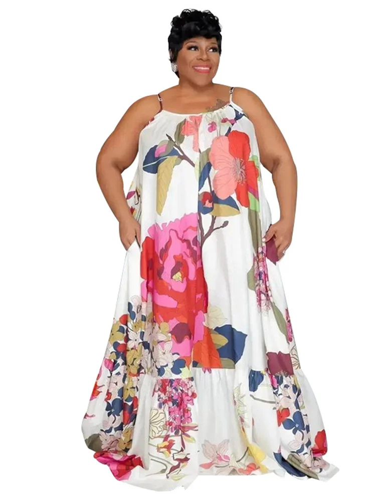 Wmstar Plus Size Women Clothing Dress Summer 2023 Slip Flower Print Dress Elegant Full Length Max Dresses Wholesale Dropshiping