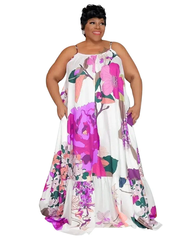 Wmstar Plus Size Women Clothing Dress Summer 2023 Slip Flower Print Dress Elegant Full Length Max Dresses Wholesale Dropshiping