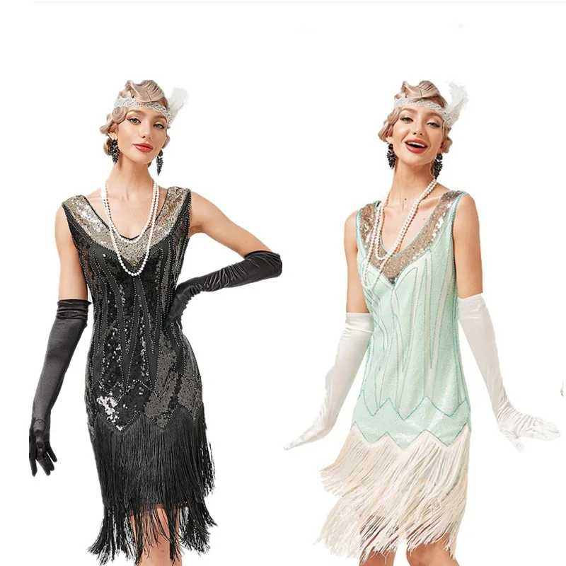Women's Long Skirt Summer 1920s Gatsby Vintage Great Gatsby Party Flapper Dress Sleeveless Sequin Tassel Fringe Cocktail Dress