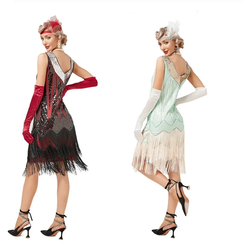 Women's Long Skirt Summer 1920s Gatsby Vintage Great Gatsby Party Flapper Dress Sleeveless Sequin Tassel Fringe Cocktail Dress