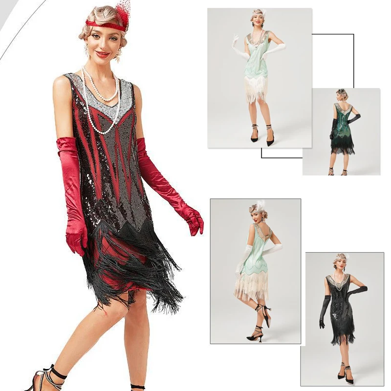 Women's Long Skirt Summer 1920s Gatsby Vintage Great Gatsby Party Flapper Dress Sleeveless Sequin Tassel Fringe Cocktail Dress