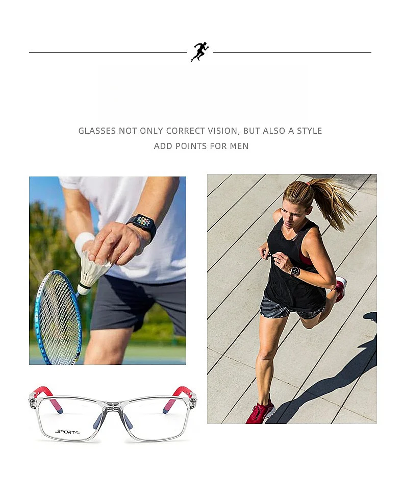 2024 New Sports Glasses Frame Ultra-light TR90 Men's Basketball Glasses Frame Square Optical Prescription Glasses for Men Y1226D