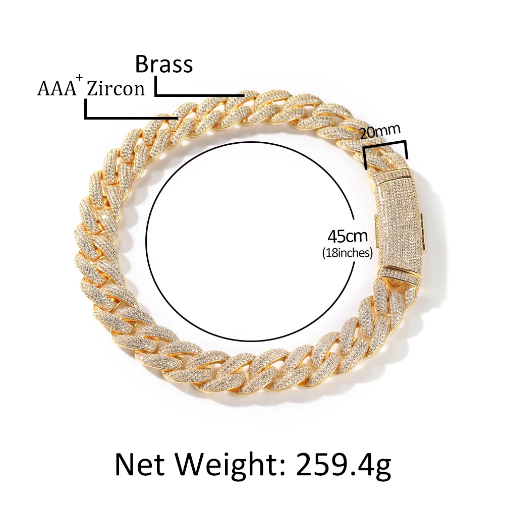 THE BLING KING 20mm Miami Cuban Chain Long Clasp Full Paved Out Cubic Zirconia Luxury Hiphop Rock Street Fashion Jewelry