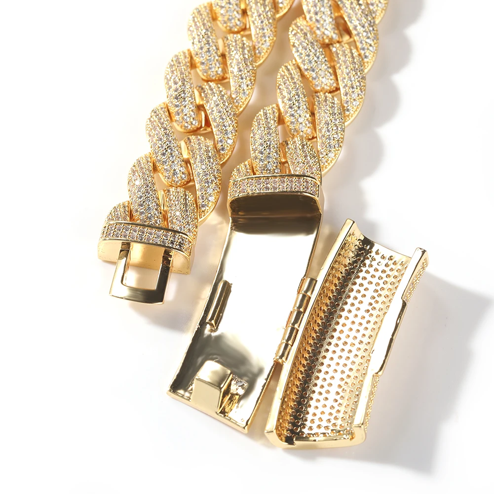 THE BLING KING 20mm Miami Cuban Chain Long Clasp Full Paved Out Cubic Zirconia Luxury Hiphop Rock Street Fashion Jewelry