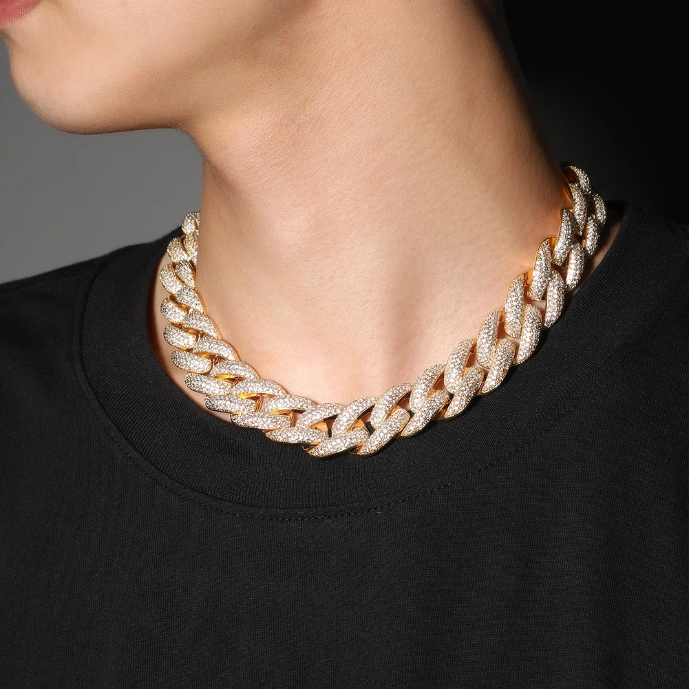 THE BLING KING 20mm Miami Cuban Chain Long Clasp Full Paved Out Cubic Zirconia Luxury Hiphop Rock Street Fashion Jewelry