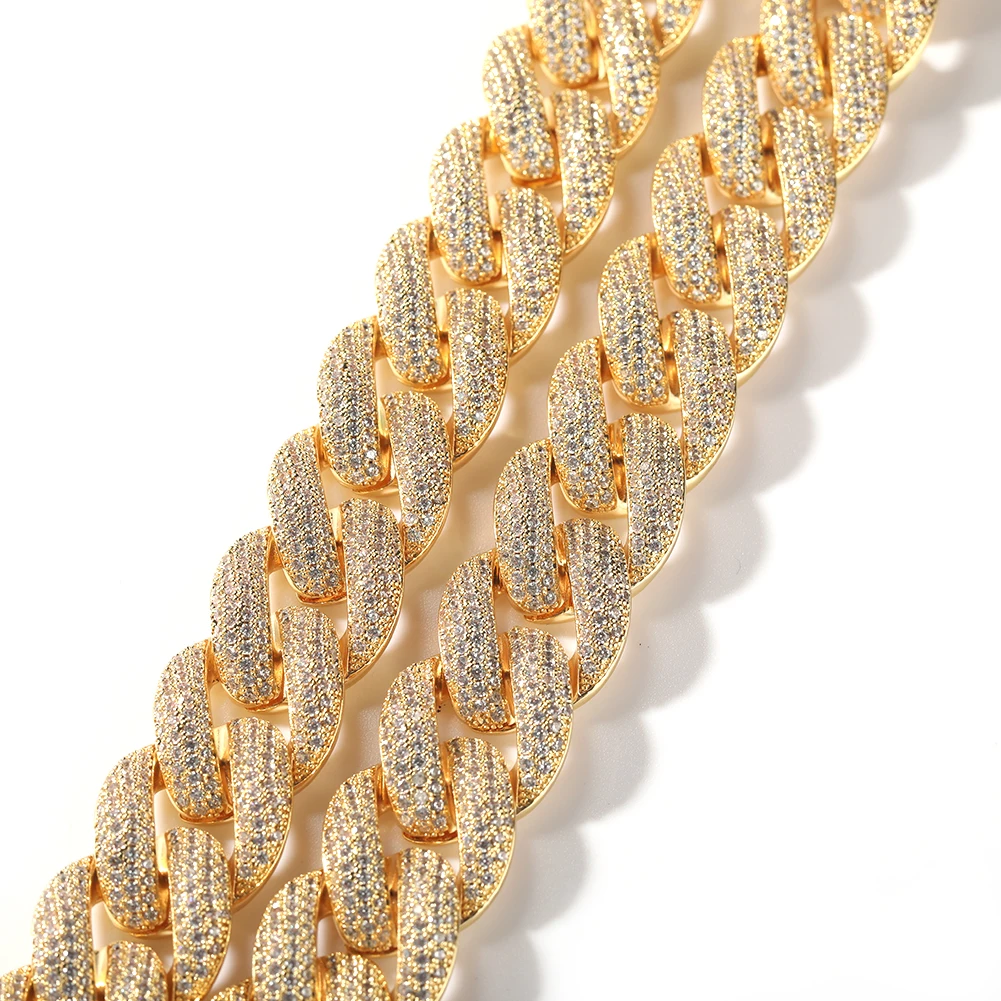 THE BLING KING 20mm Miami Cuban Chain Long Clasp Full Paved Out Cubic Zirconia Luxury Hiphop Rock Street Fashion Jewelry