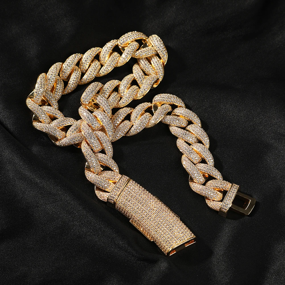 THE BLING KING 20mm Miami Cuban Chain Long Clasp Full Paved Out Cubic Zirconia Luxury Hiphop Rock Street Fashion Jewelry