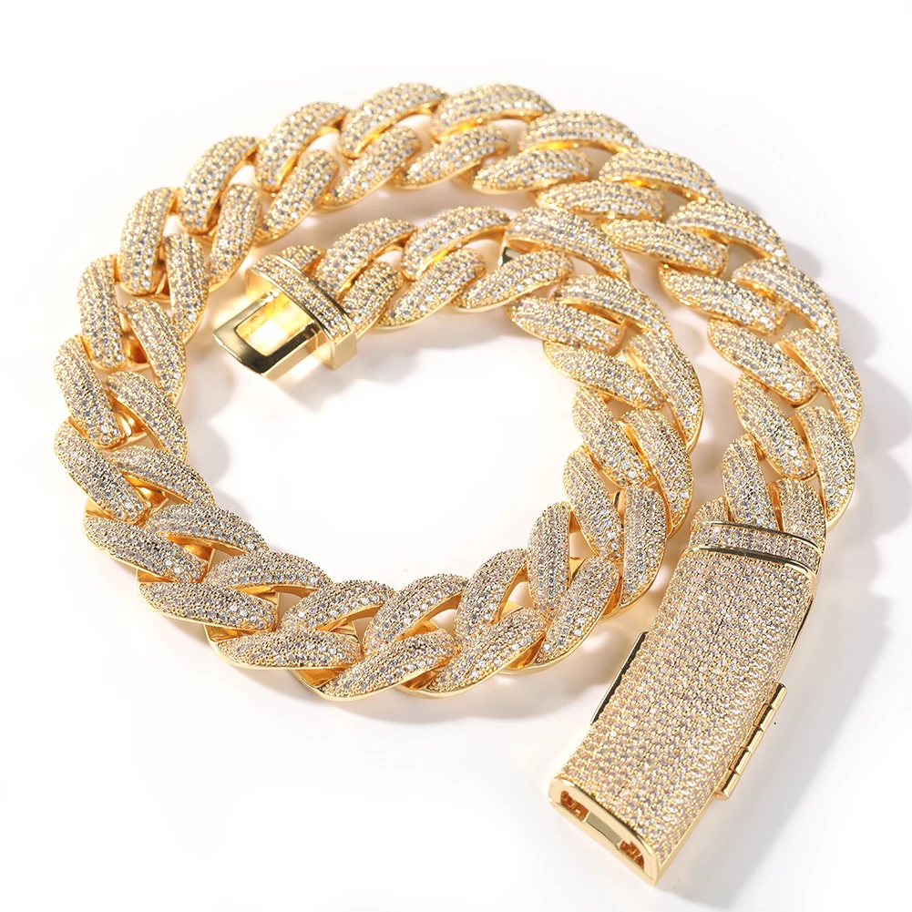 THE BLING KING 20mm Miami Cuban Chain Long Clasp Full Paved Out Cubic Zirconia Luxury Hiphop Rock Street Fashion Jewelry