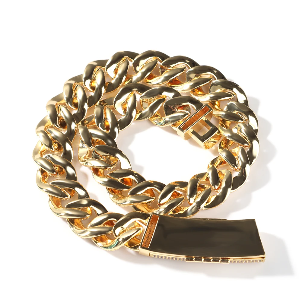 THE BLING KING 20mm Miami Cuban Chain Long Clasp Full Paved Out Cubic Zirconia Luxury Hiphop Rock Street Fashion Jewelry