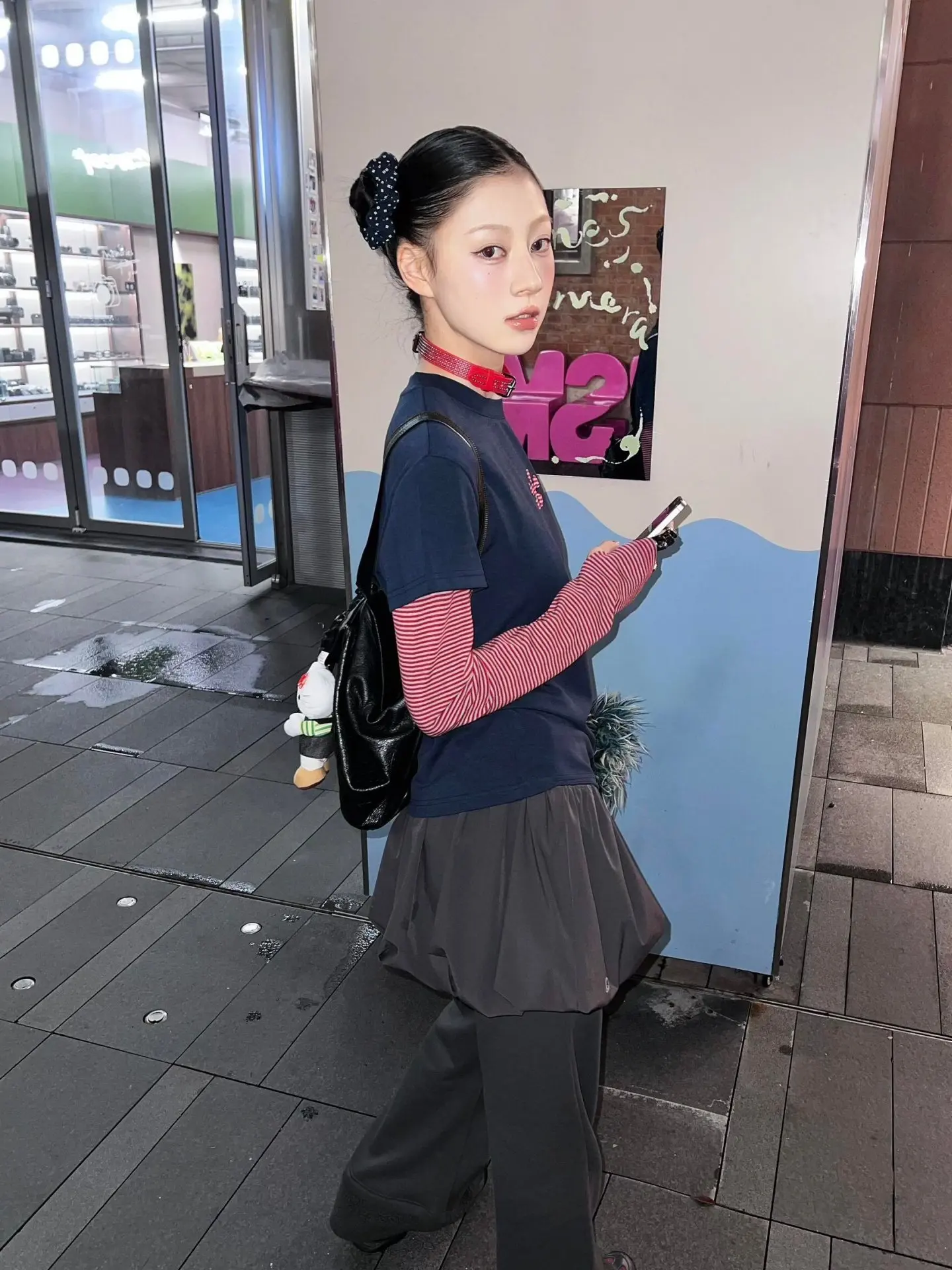 Tonngirls Harajuku Patchwork T-shirt Women Long Sleeve Striped Fake Two Pieces Tops Streetwear Y2k Vintage Tops Japanese 2000s