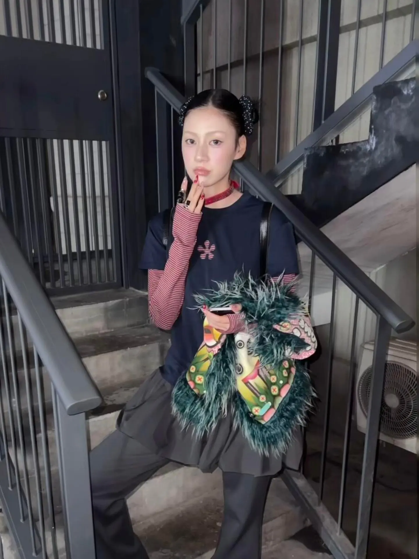 Tonngirls Harajuku Patchwork T-shirt Women Long Sleeve Striped Fake Two Pieces Tops Streetwear Y2k Vintage Tops Japanese 2000s
