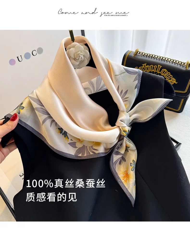 100% Natural Silk Scarf Women Foulard Female Shawl Wrap Elegant High Quality Square Neckerchief for Lady Hijab Bandana Scarves