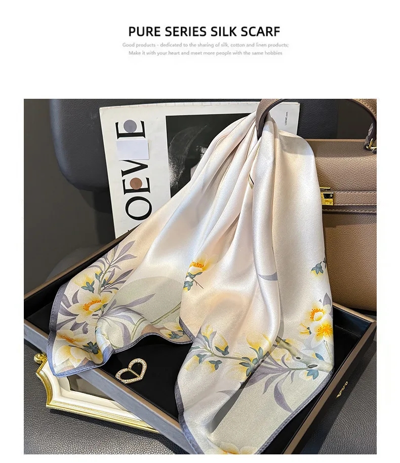 100% Natural Silk Scarf Women Foulard Female Shawl Wrap Elegant High Quality Square Neckerchief for Lady Hijab Bandana Scarves