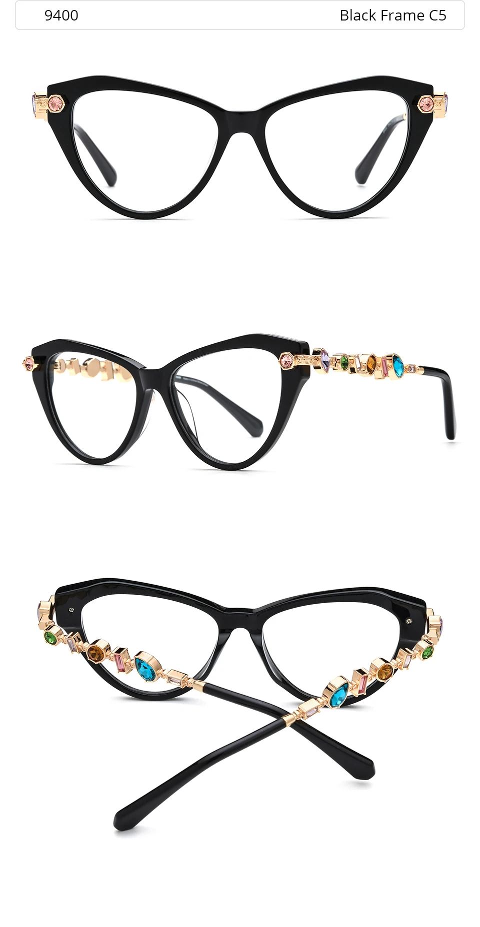 FONEX HEPIDEM Acetate Metal Diamonds Eyeglasses Frame Women 2026New Cat Eye Brand Design Glasses Fashion Eyewear Spectacles 9400