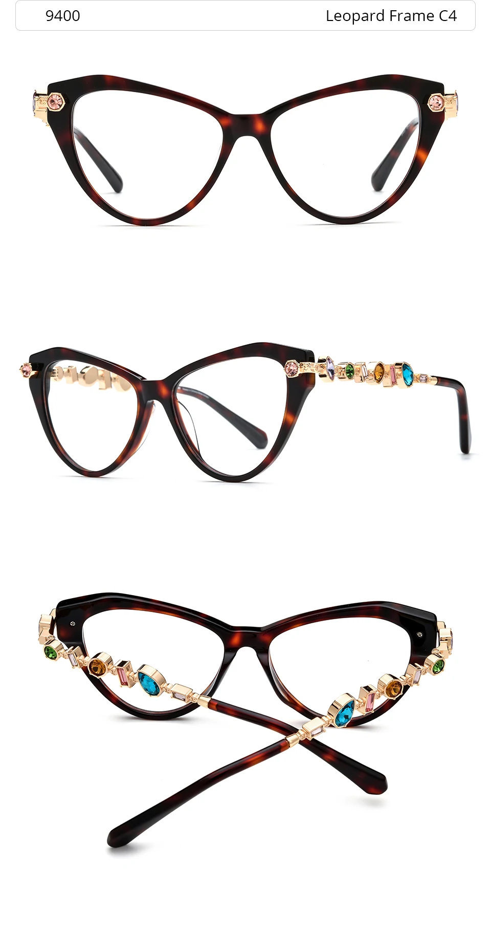 FONEX HEPIDEM Acetate Metal Diamonds Eyeglasses Frame Women 2026New Cat Eye Brand Design Glasses Fashion Eyewear Spectacles 9400