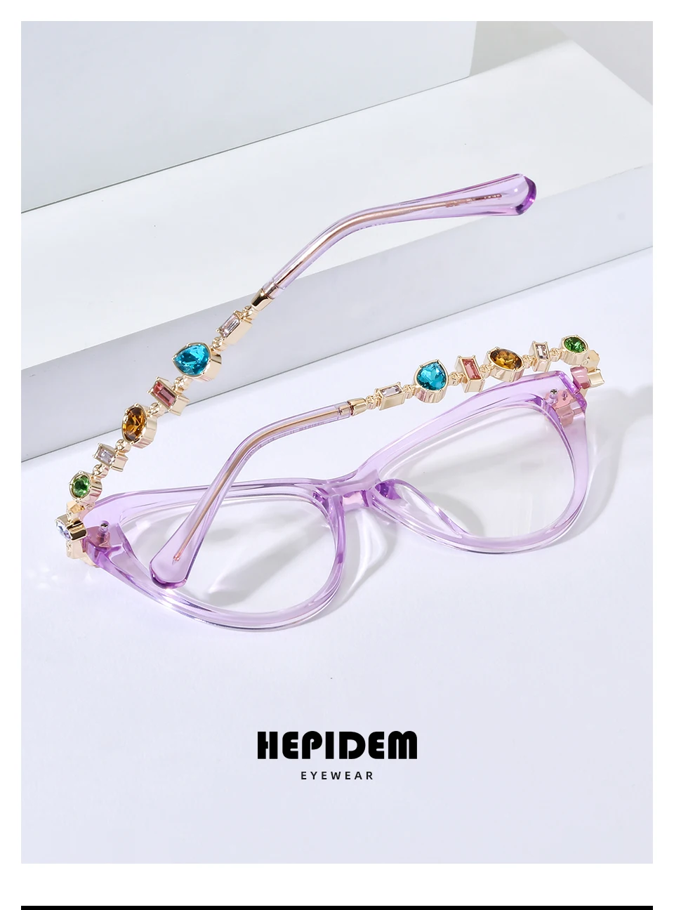 FONEX HEPIDEM Acetate Metal Diamonds Eyeglasses Frame Women 2026New Cat Eye Brand Design Glasses Fashion Eyewear Spectacles 9400