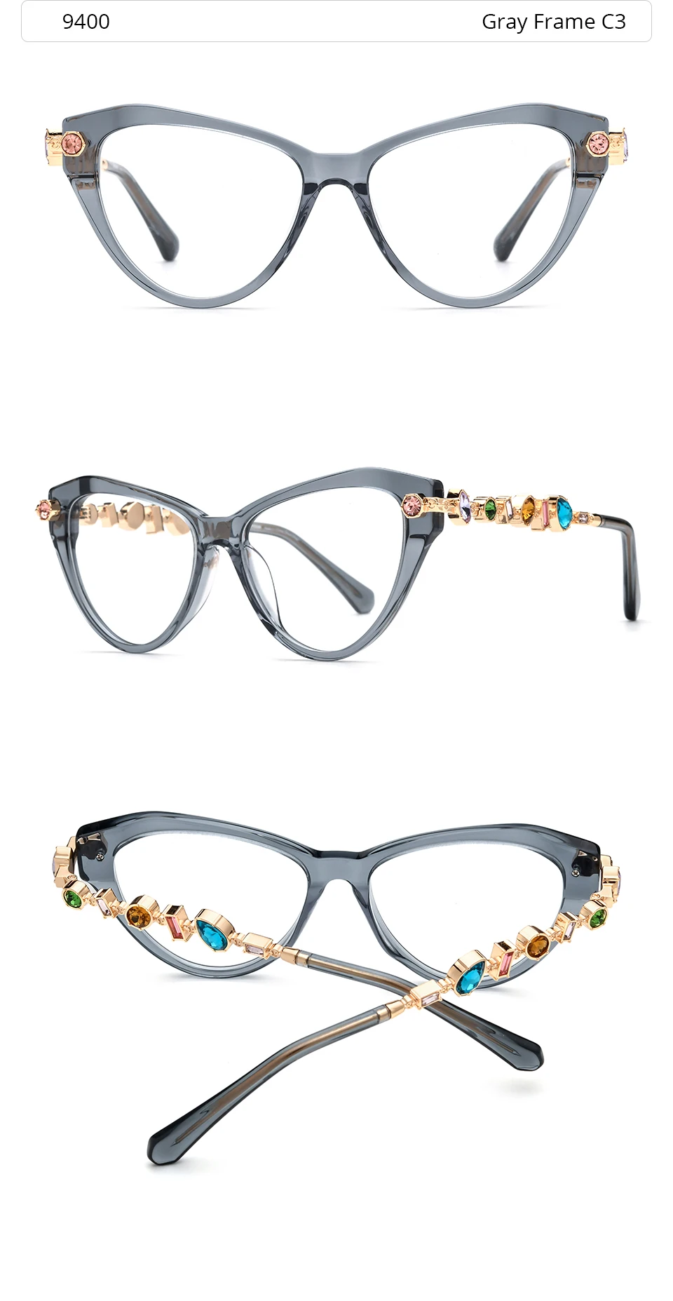 FONEX HEPIDEM Acetate Metal Diamonds Eyeglasses Frame Women 2026New Cat Eye Brand Design Glasses Fashion Eyewear Spectacles 9400