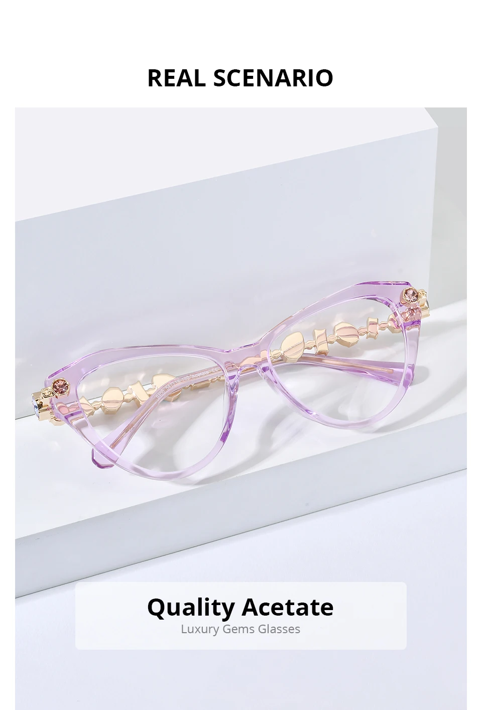 FONEX HEPIDEM Acetate Metal Diamonds Eyeglasses Frame Women 2026New Cat Eye Brand Design Glasses Fashion Eyewear Spectacles 9400