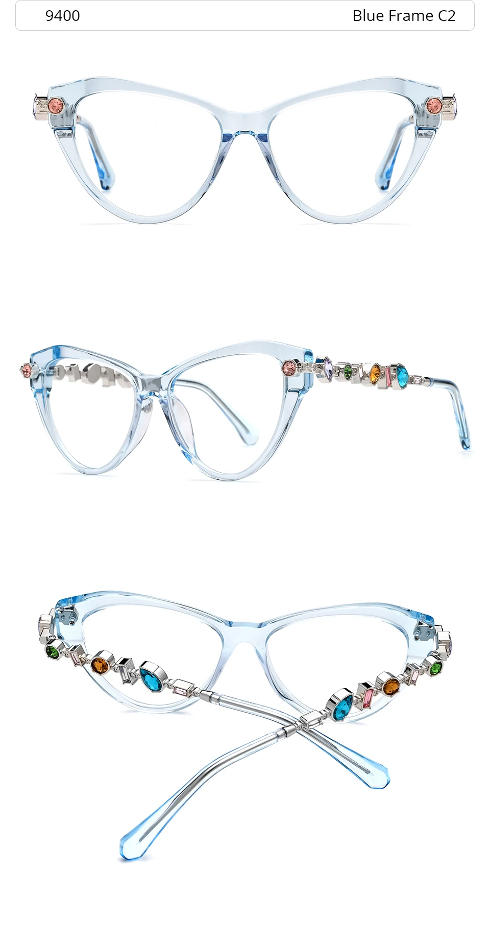 FONEX HEPIDEM Acetate Metal Diamonds Eyeglasses Frame Women 2026New Cat Eye Brand Design Glasses Fashion Eyewear Spectacles 9400