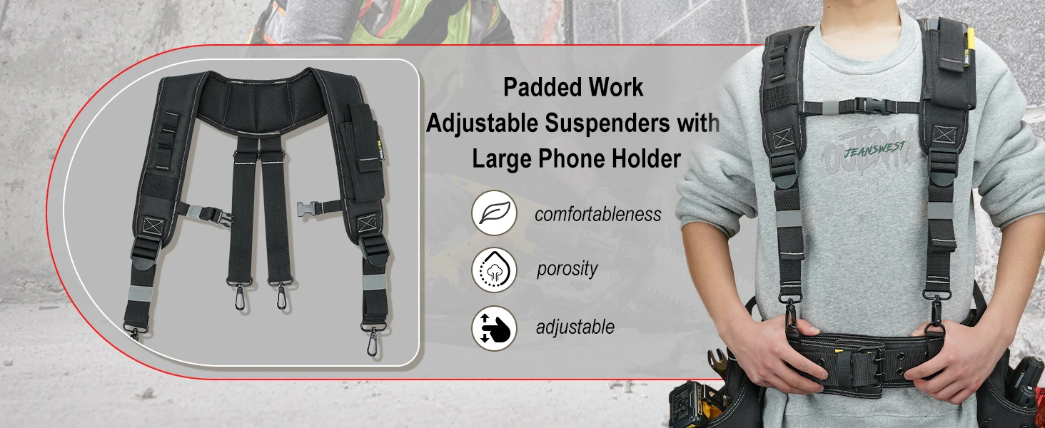 Carpenters Tool Belt with Suspenders Professional Tool Belt Combo Organizer With Tool Pouch Suspenders with 32 Pockets and Loops