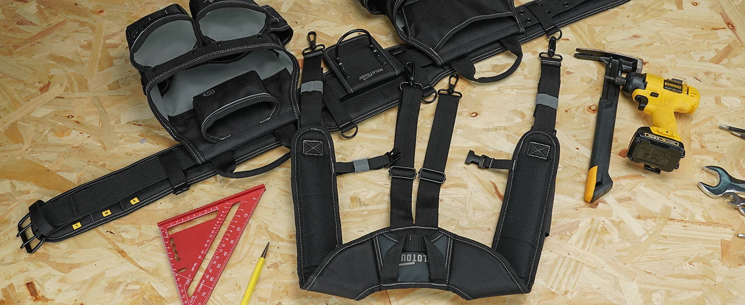 Carpenters Tool Belt with Suspenders Professional Tool Belt Combo Organizer With Tool Pouch Suspenders with 32 Pockets and Loops
