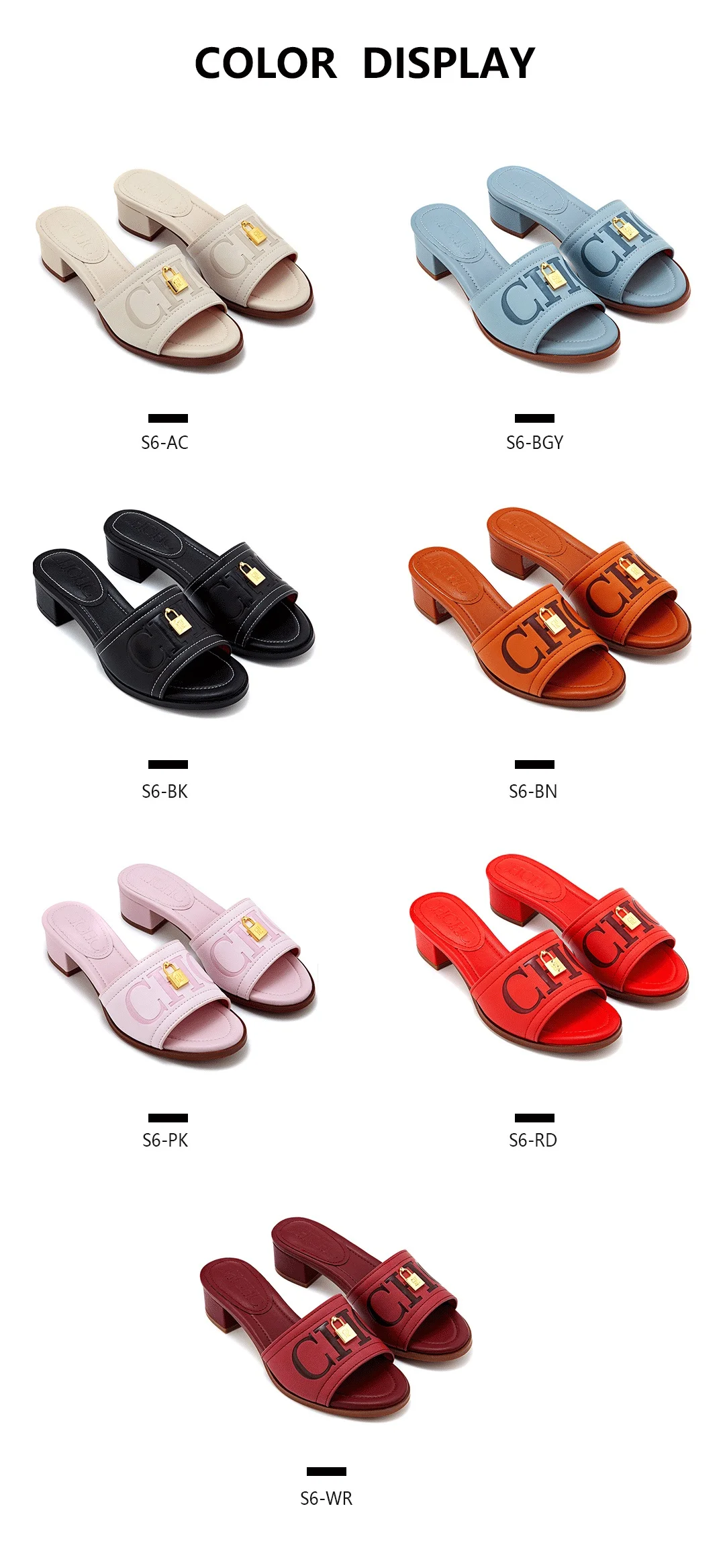 CH Fashion Monogram Print Elegant Design Women's Low Heeled Slippers Solid Color High Quality Metal Lock Simple Single Shoes