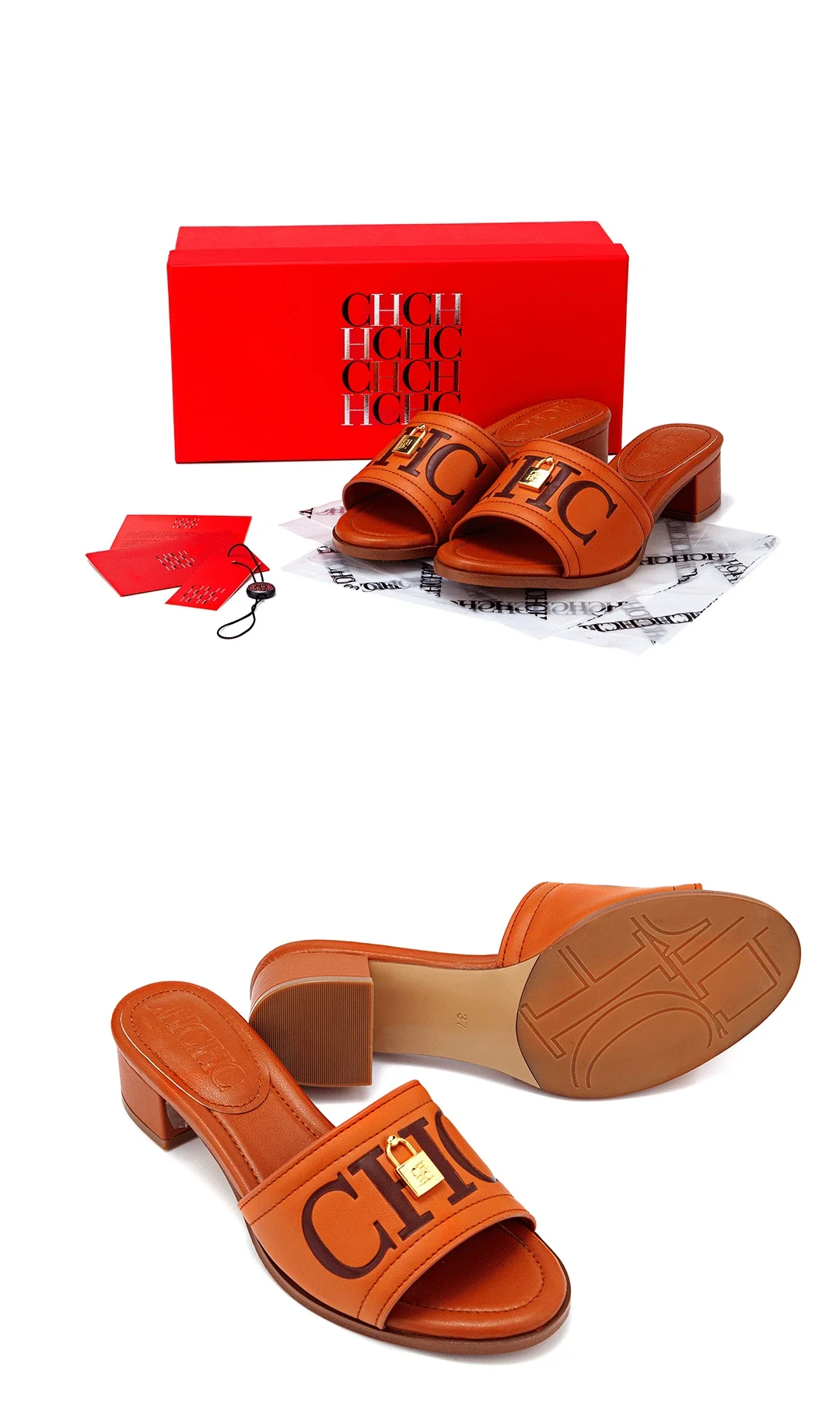 CH Fashion Monogram Print Elegant Design Women's Low Heeled Slippers Solid Color High Quality Metal Lock Simple Single Shoes