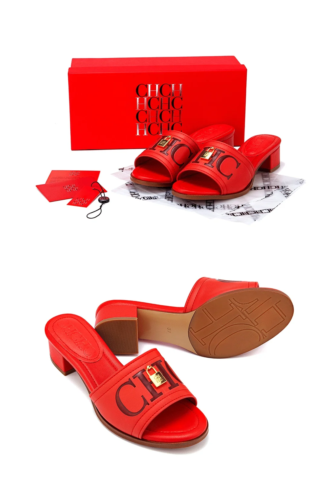 CH Fashion Monogram Print Elegant Design Women's Low Heeled Slippers Solid Color High Quality Metal Lock Simple Single Shoes