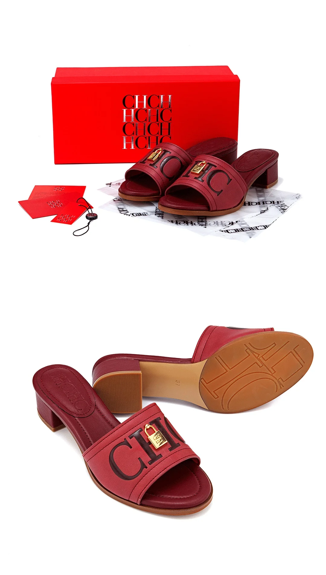 CH Fashion Monogram Print Elegant Design Women's Low Heeled Slippers Solid Color High Quality Metal Lock Simple Single Shoes