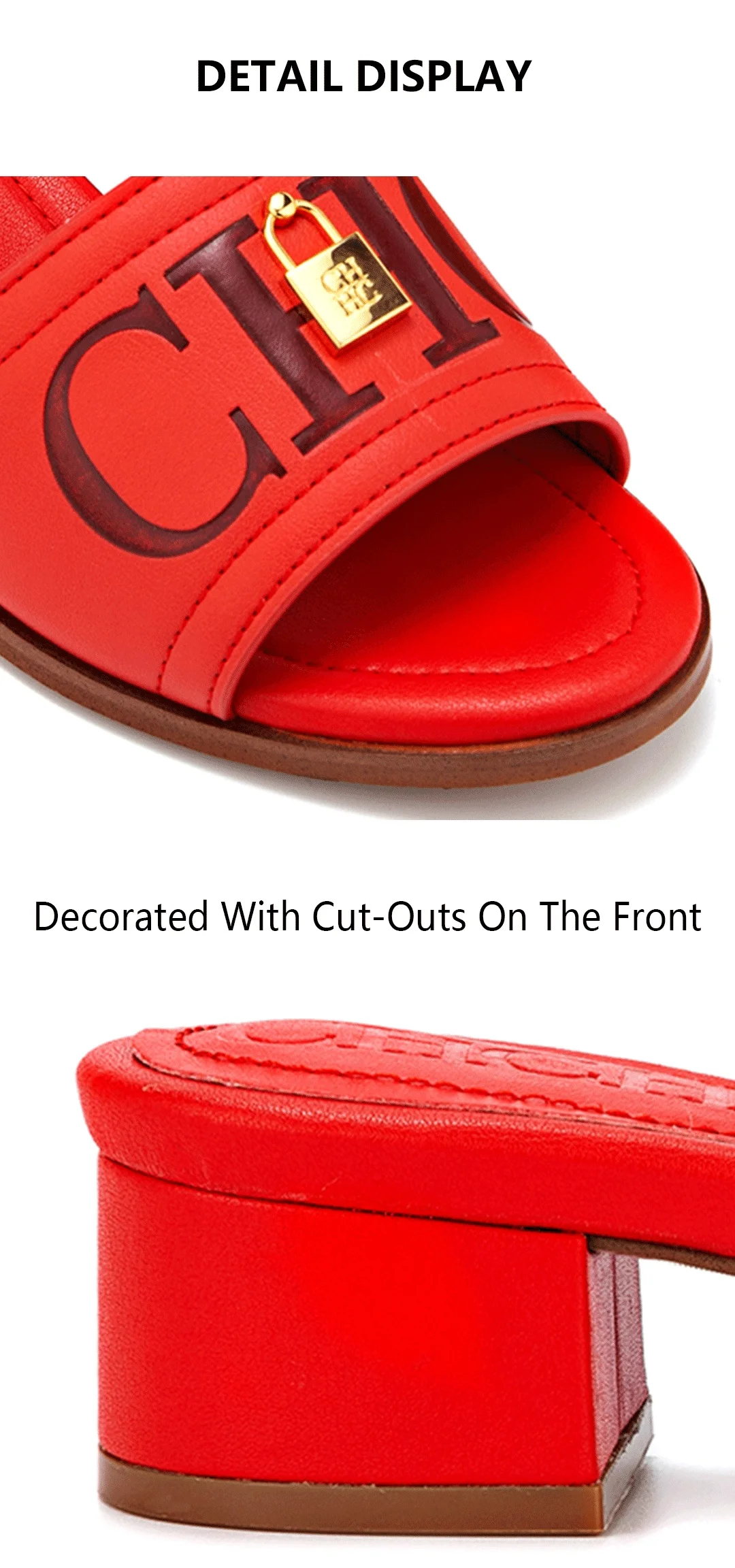 CH Fashion Monogram Print Elegant Design Women's Low Heeled Slippers Solid Color High Quality Metal Lock Simple Single Shoes