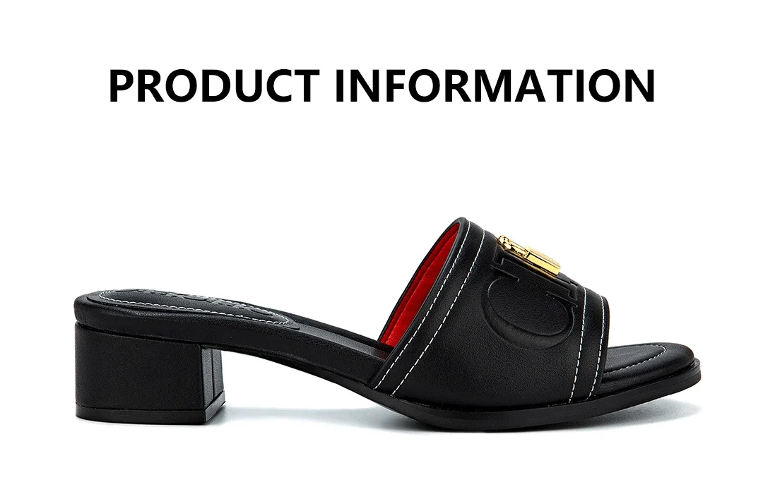 CH Fashion Monogram Print Elegant Design Women's Low Heeled Slippers Solid Color High Quality Metal Lock Simple Single Shoes
