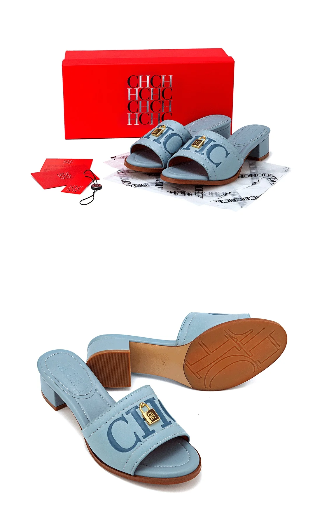 CH Fashion Monogram Print Elegant Design Women's Low Heeled Slippers Solid Color High Quality Metal Lock Simple Single Shoes